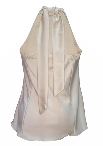 The Enigma Silk Halter Top - Butter Beige