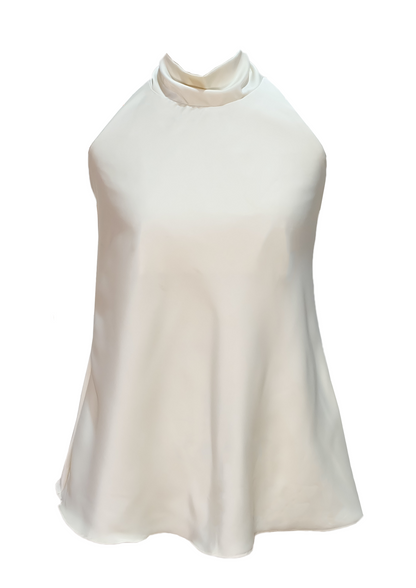 The Enigma Silk Halter Top - Butter Beige
