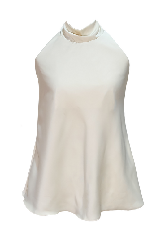 The Enigma Silk Halter Top - Butter Beige