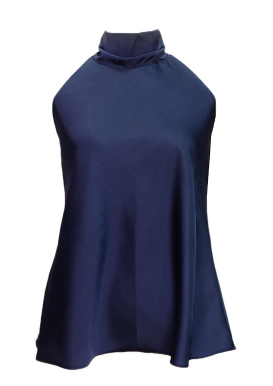 The Enigma Silk Halter Top - Navy Blue